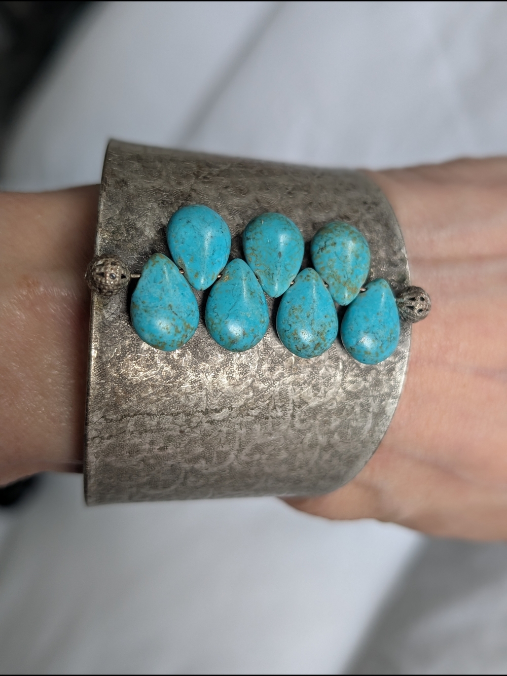 Silver Cuff Bracelet With Turquoise Stones